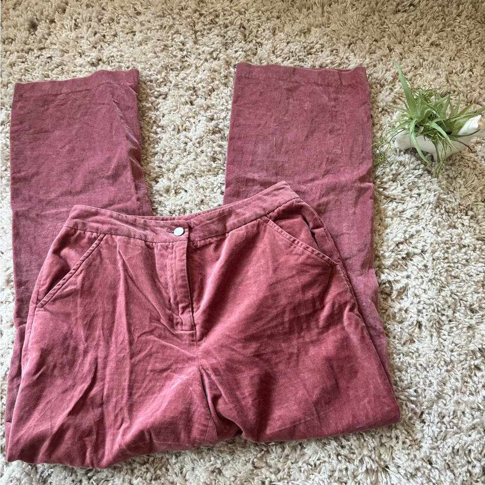 Pink corduroy pants with a straight leg and high-rise fit retro pants - Picture 3 of 6